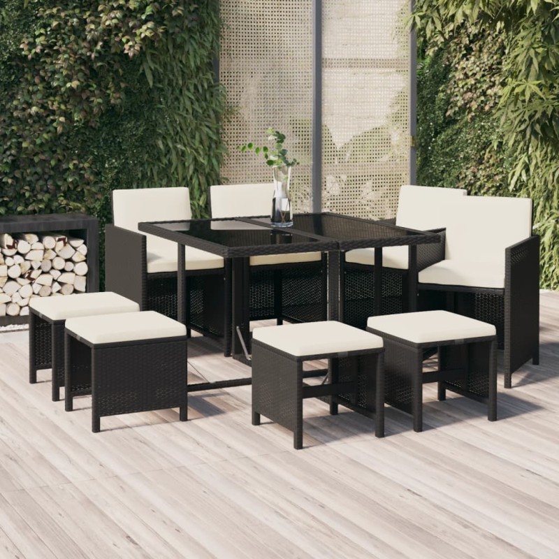 vidaXL Set de comedor de jardín 9 pzas y cojines ratán sintético negro vidaXL Set de comedor de jardín 9 pzas y cojines ratán sintético negro