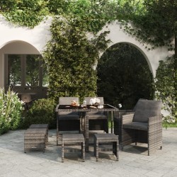 vidaXL Set comedor jardín 9 pzas y cojines ratán sintético gris