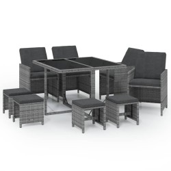 vidaXL Set comedor jardín 9 pzas y cojines ratán sintético gris