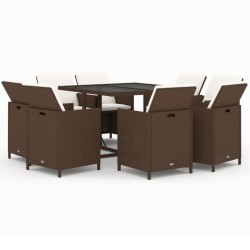 vidaXL Set de comedor jardín 9 pzas y cojines ratán sintético marrón