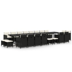 vidaXL Set de comedor jardín 21 pzas con cojines ratán sintético negro
