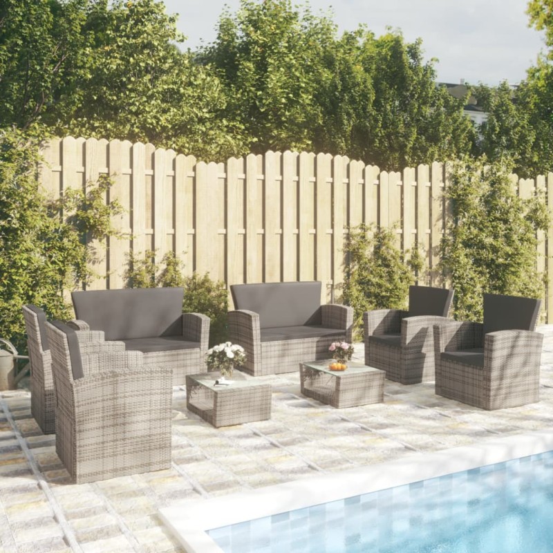 vidaXL Set de muebles de jardín 8 pzas y cojines ratán sintético gris vidaXL Set de muebles de jardín 8 pzas y cojines ratán sintético gris