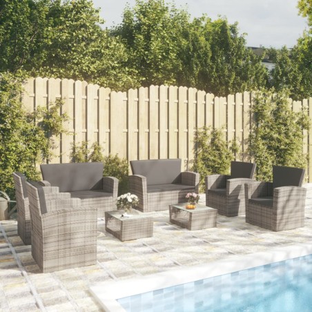 vidaXL Set de muebles de jardín 8 pzas y cojines ratán sintético gris