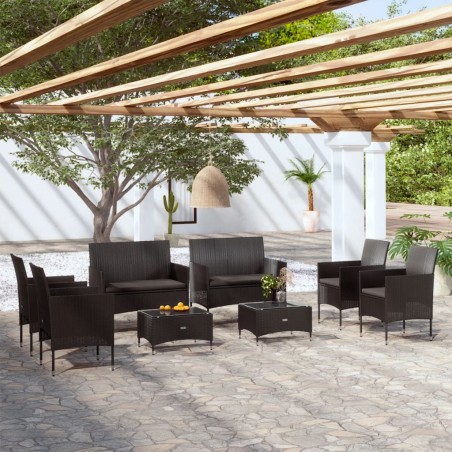 vidaXL Set de muebles de jardín 8 pzas y cojines ratán sintético negro