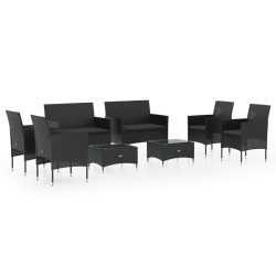 vidaXL Set de muebles de jardín 8 pzas y cojines ratán sintético negro