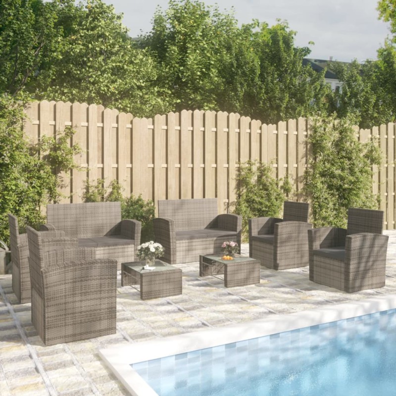vidaXL Juego muebles de jardín 8 pzas y cojines ratán sintético gris vidaXL Juego muebles de jardín 8 pzas y cojines ratán sintético gris