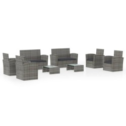 vidaXL Juego muebles de jardín 8 pzas y cojines ratán sintético gris