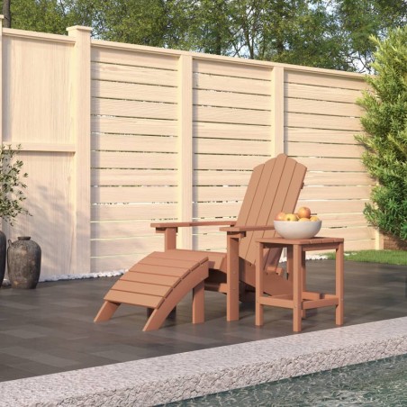 vidaXL Silla de jardín Adirondack con reposapiés y mesa HDPE marrón