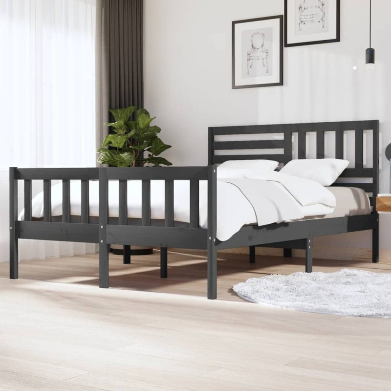 vidaXL Estructura de cama de madera maciza gris 150x200 cm vidaXL Estructura de cama de madera maciza gris 150x200 cm