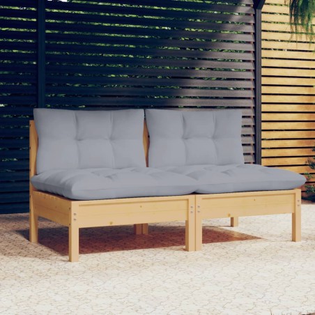vidaXL Sofá de jardín de 2 plazas con cojines madera maciza pino gris