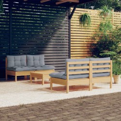 vidaXL Juego de muebles de jardín 5 pzas y cojines madera pino gris