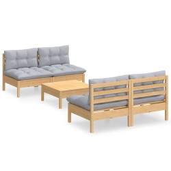 vidaXL Juego de muebles de jardín 5 pzas y cojines madera pino gris