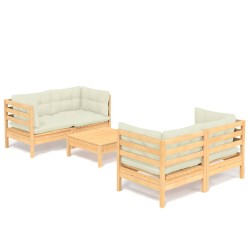 vidaXL Muebles de jardín 5 piezas cojines madera de pino color crema
