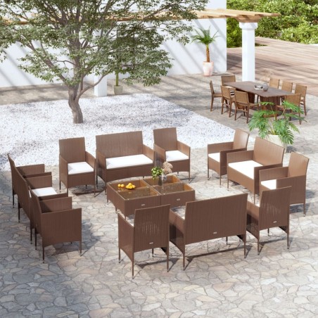 vidaXL Set muebles de jardín 16 pzas y cojines ratán sintético marrón