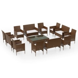 vidaXL Set muebles de jardín 16 pzas y cojines ratán sintético marrón