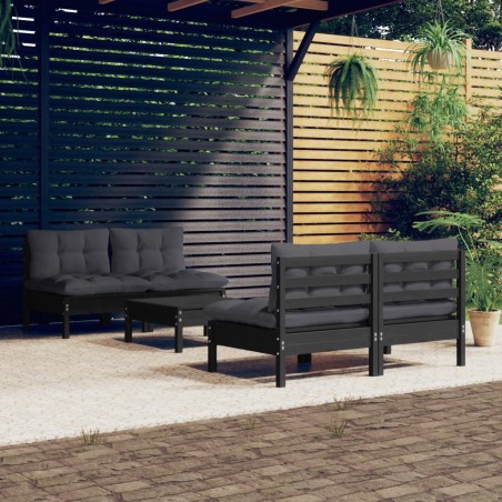 vidaXL Muebles de jardín 5 pzas con cojines antracita madera de pino