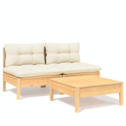 vidaXL Muebles de jardín 3 piezas cojines madera de pino crema