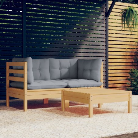 vidaXL Juego de muebles de jardín 3 pzas y cojines madera de pino