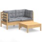 vidaXL Juego de muebles de jardín 3 pzas y cojines madera de pino vidaXL Juego de muebles de jardín 3 pzas y cojines madera de pino
