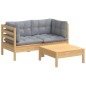 vidaXL Juego de muebles de jardín 3 pzas y cojines madera de pino vidaXL Juego de muebles de jardín 3 pzas y cojines madera de pino