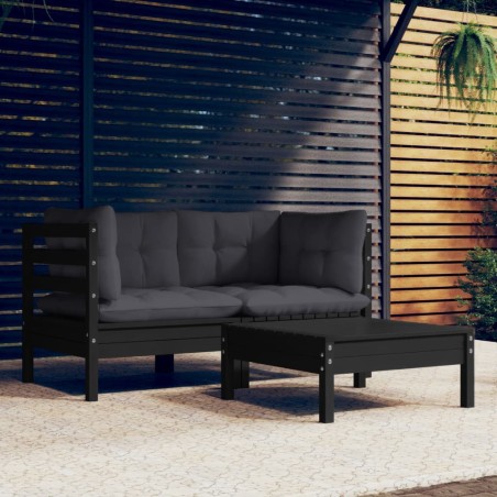 vidaXL Muebles de jardín 3 pzas y cojines madera pino gris antracita