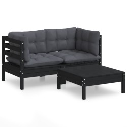 vidaXL Muebles de jardín 3 pzas y cojines madera pino gris antracita