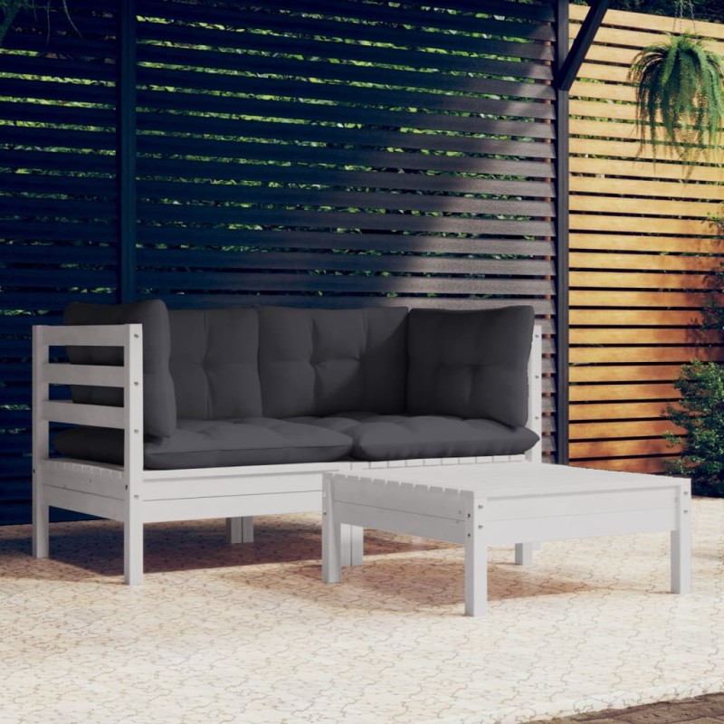 vidaXL Muebles de jardín 3 pzas con cojines antracita madera de pino
