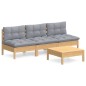 vidaXL Juego de muebles de jardín 4 pzas y cojines madera pino gris