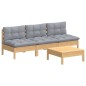 vidaXL Juego de muebles de jardín 4 pzas y cojines madera pino gris