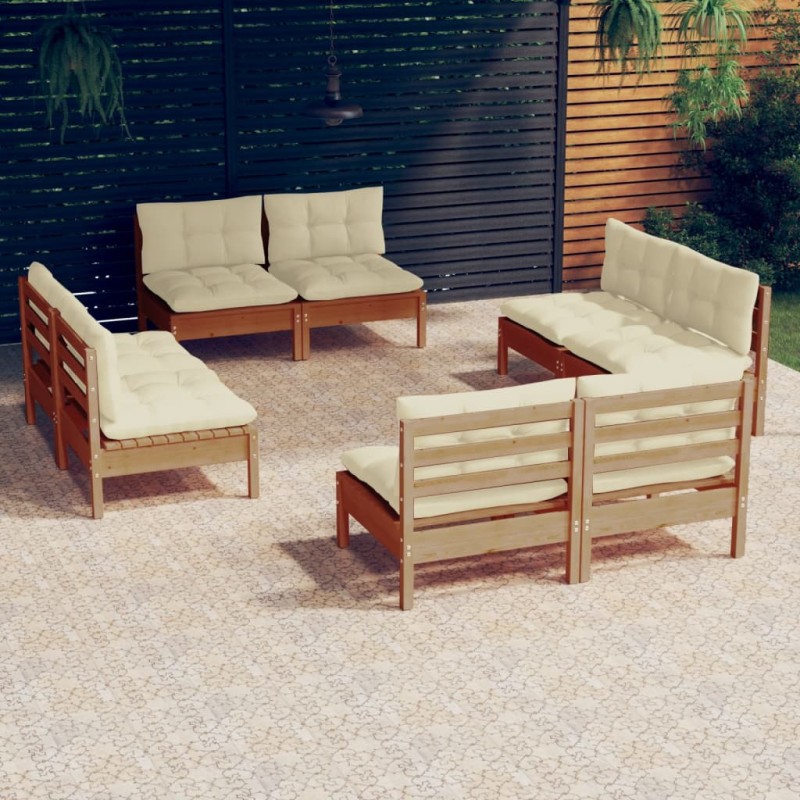 vidaXL Muebles de jardín 8 piezas cojines madera de pino crema