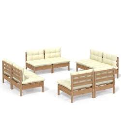 vidaXL Muebles de jardín 8 piezas cojines madera de pino crema