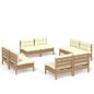 vidaXL Muebles de jardín 8 piezas cojines madera de pino crema