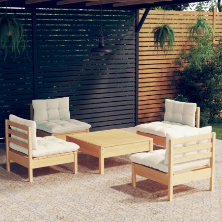 vidaXL Muebles de jardín 5 piezas cojines madera de pino crema