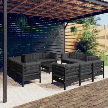 vidaXL Muebles de jardín 13 pzas con cojines antracita madera de pino