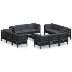 vidaXL Muebles de jardín 13 pzas con cojines antracita madera de pino