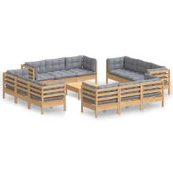 vidaXL Juego de muebles de jardín 13 pzas y cojines madera pino gris