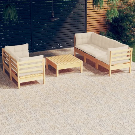 vidaXL Muebles de jardín 6 piezas cojines madera de pino crema
