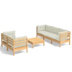 vidaXL Muebles de jardín 6 piezas cojines madera de pino crema