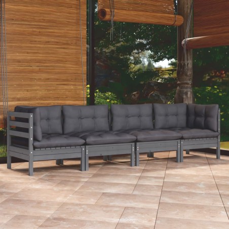 vidaXL Muebles de jardín 4 piezas con cojines de madera maciza de pino