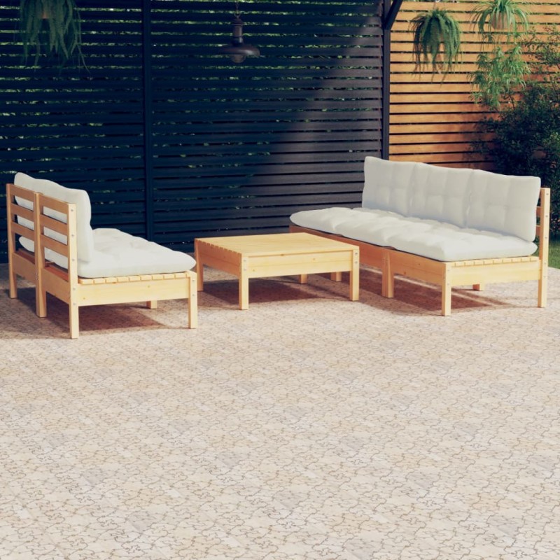 vidaXL Muebles de jardín 6 piezas cojines madera de pino crema vidaXL Muebles de jardín 6 piezas cojines madera de pino crema