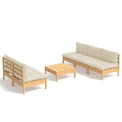 vidaXL Muebles de jardín 6 piezas cojines madera de pino crema