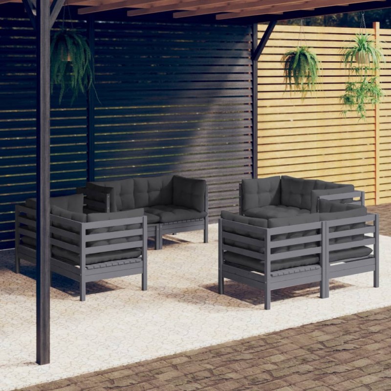 vidaXL Muebles de jardín 8 pzas con cojines antracita madera de pino vidaXL Muebles de jardín 8 pzas con cojines antracita madera de pino