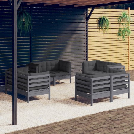 vidaXL Muebles de jardín 8 pzas con cojines antracita madera de pino