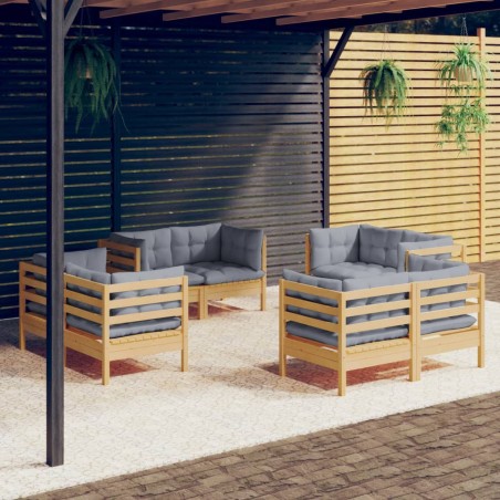 vidaXL Juego de muebles de jardín 8 pzas y cojines madera de pino