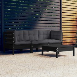 vidaXL Muebles de jardín 4 pzas con cojines madera pino gris antracita