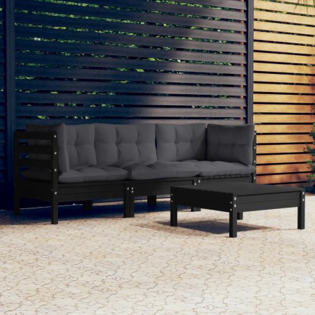 vidaXL Muebles de jardín 4 pzas con cojines madera pino gris antracita