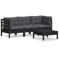 vidaXL Muebles de jardín 4 pzas con cojines madera pino gris antracita