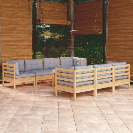 vidaXL Juego de muebles de jardín 8 pzas y cojines madera maciza pino