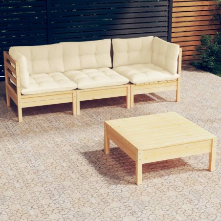 vidaXL Muebles de jardín 4 piezas con cojines madera de pino crema