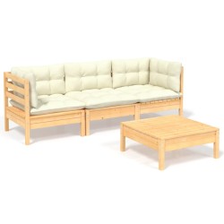 vidaXL Muebles de jardín 4 piezas con cojines madera de pino crema